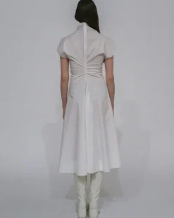 FUNNEL NECK TORQUED DRESS