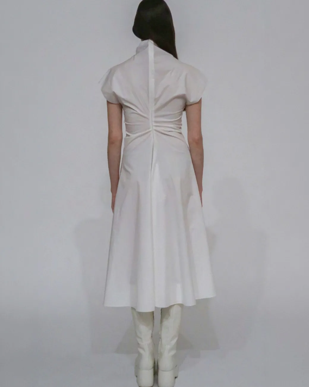 FUNNEL NECK TORQUED DRESS