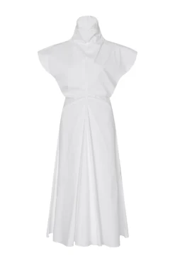 FUNNEL NECK TORQUED DRESS