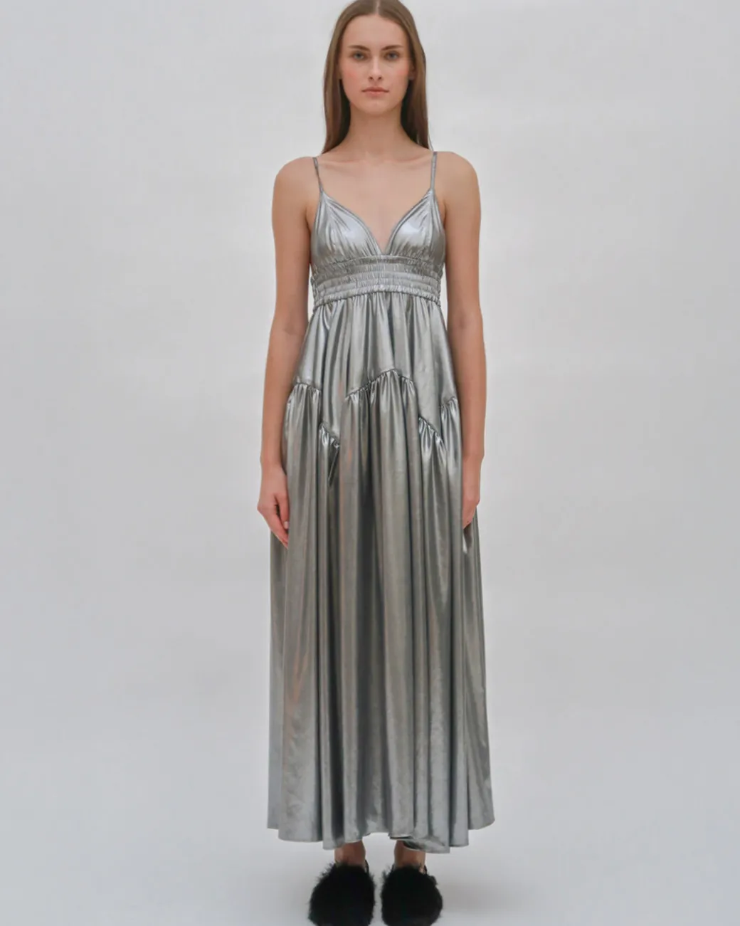 GATHERED PEPLUM CAMISOLE DRESS