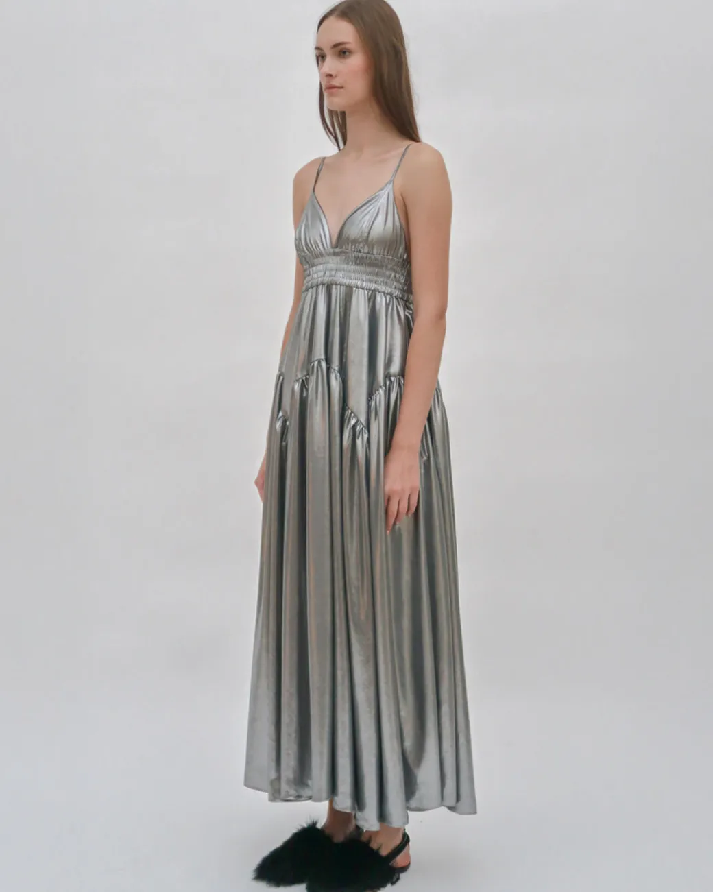 GATHERED PEPLUM CAMISOLE DRESS