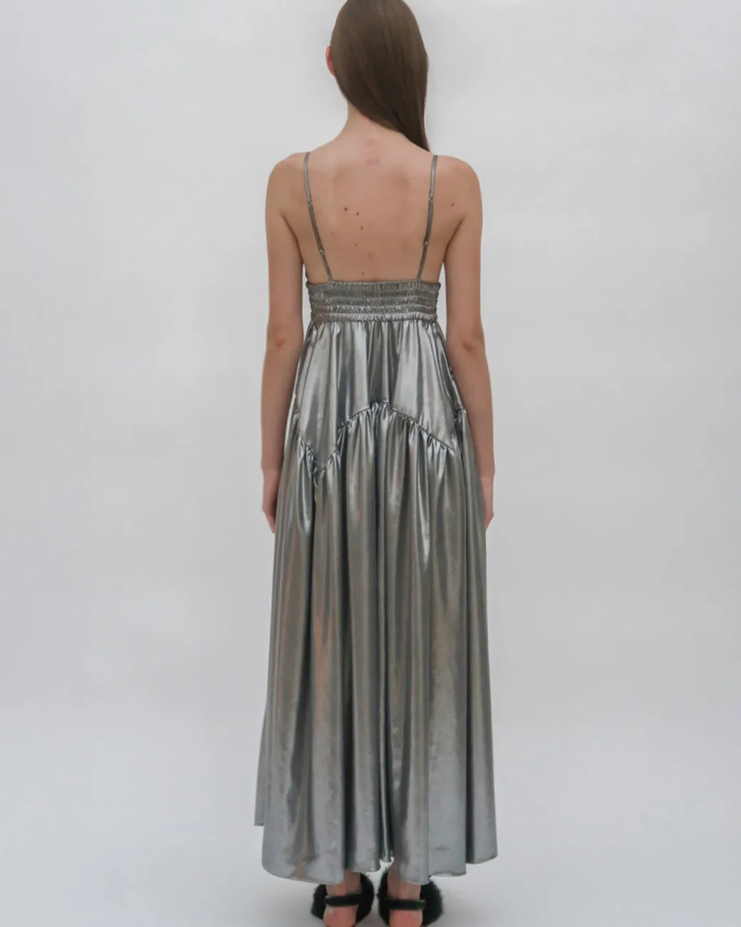 GATHERED PEPLUM CAMISOLE DRESS
