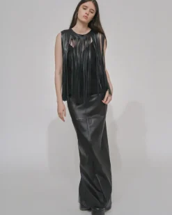 LEATHER FRINGE TOP