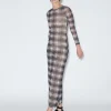 Long Sleeve Crewneck Mesh Maxi Dress