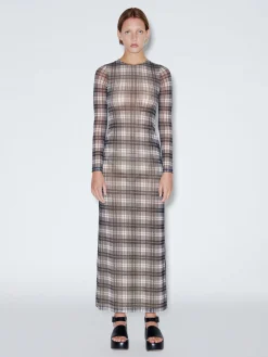 Long Sleeve Crewneck Mesh Maxi Dress