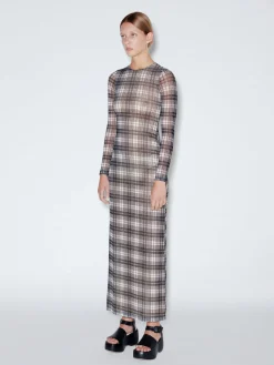 Long Sleeve Crewneck Mesh Maxi Dress