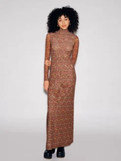 LONG SLEEVE TURTLENECK DRESS - PAISLEY MESH