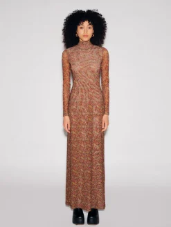 LONG SLEEVE TURTLENECK DRESS - PAISLEY MESH