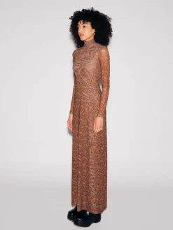 LONG SLEEVE TURTLENECK DRESS - PAISLEY MESH