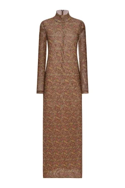 LONG SLEEVE TURTLENECK DRESS - PAISLEY MESH