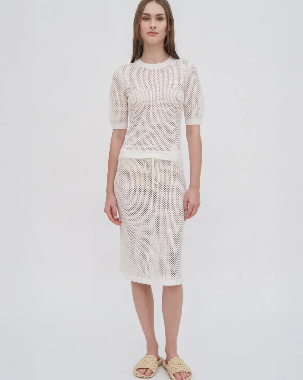 MESH CROPPED SLEEVE SWEATER