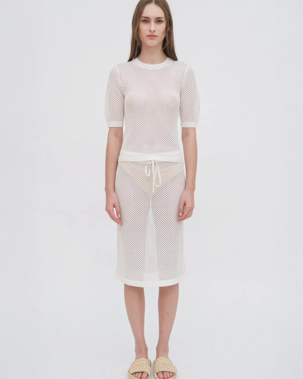 MESH CROPPED SLEEVE SWEATER