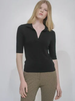 OPEN NECK POLO SWEATER