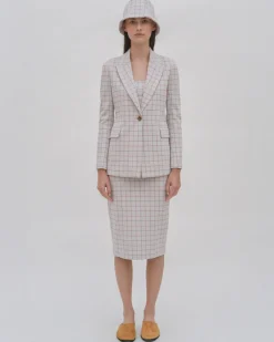 PEAK LAPEL JACKET - STRIPED WINDOWPANE JACQUARD