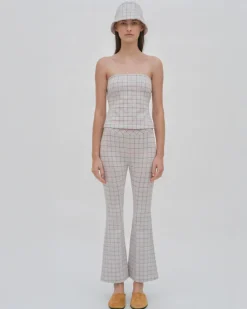PULL ON CROPPED FLARE - STRIPED WINDOWPANE