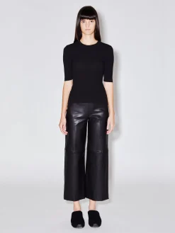 Pull On Cropped Straight Leather Pant