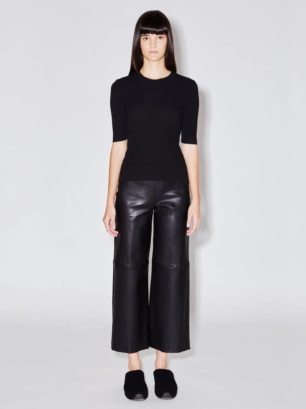Pull On Cropped Straight Leather Pant