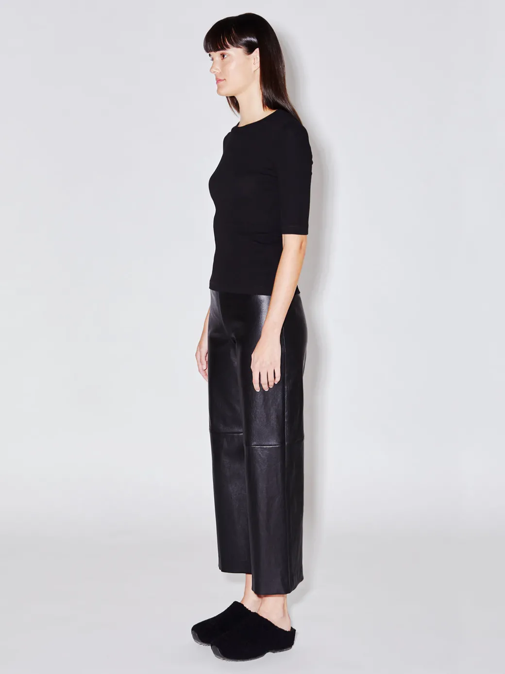 Pull On Cropped Straight Leather Pant