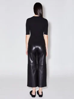 Pull On Cropped Straight Leather Pant