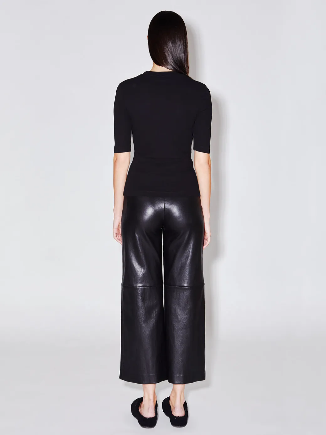 Pull On Cropped Straight Leather Pant