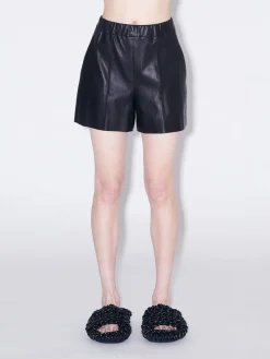 Pull On Pintuck Leather Shorts