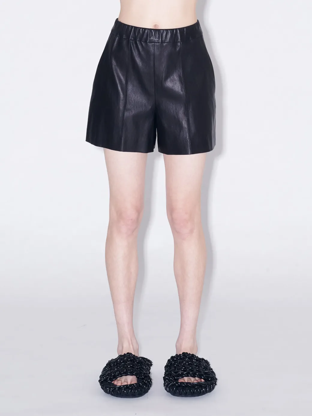 Pull On Pintuck Leather Shorts