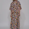 PULL-ON PLEATED MAXI SKIRT - ABSTRACT PAINT LINES
