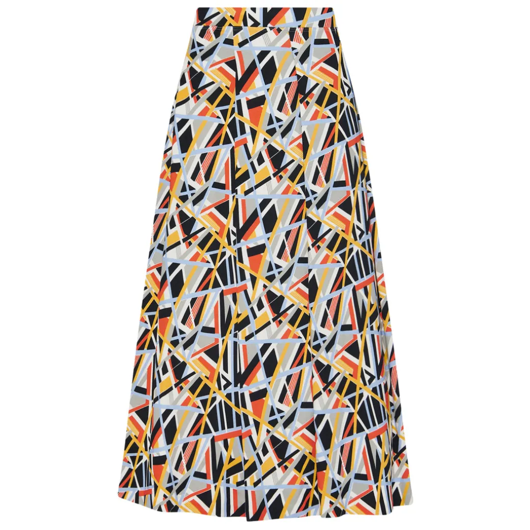 PULL-ON PLEATED MAXI SKIRT - ABSTRACT PAINT LINES
