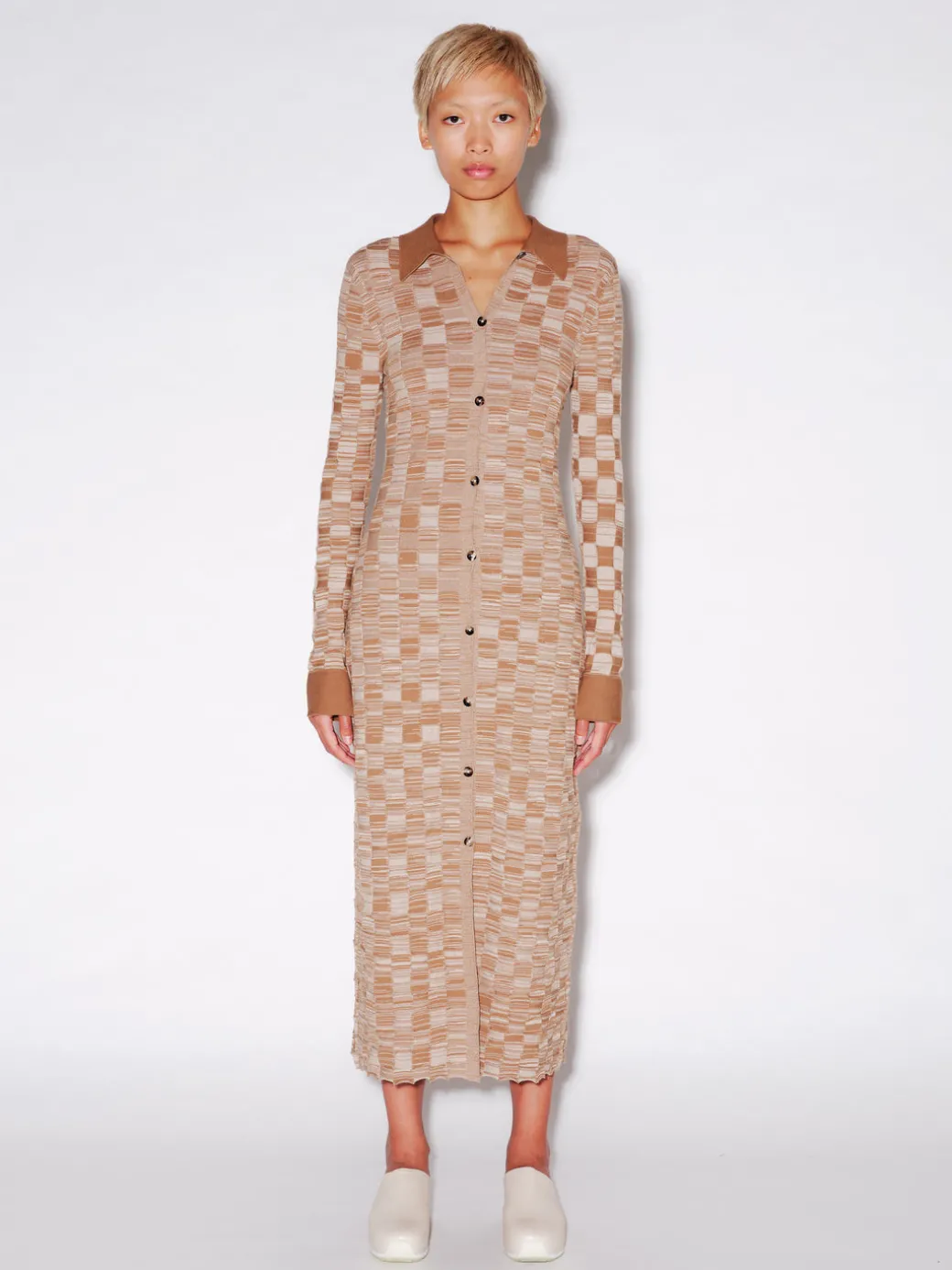 RIB KNIT SWEATER BUTTON UP DRESS