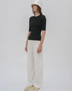 RIBBED CROPPED SLEEVE SWEATER