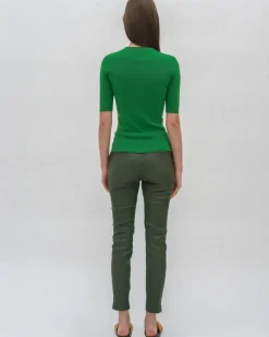 RIBBED CROPPED SLEEVE SWEATER