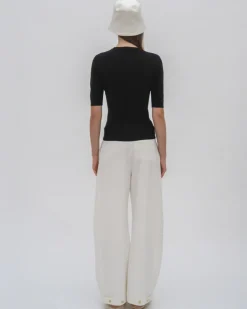 RIBBED CROPPED SLEEVE SWEATER