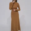 RIBBED ZIP UP TURTLENECK DRESS