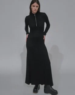 RIBBED ZIP UP TURTLENECK DRESS