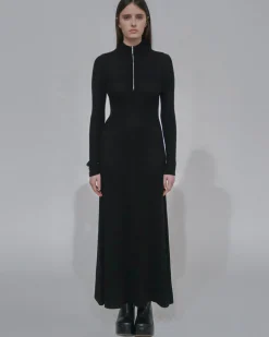 RIBBED ZIP UP TURTLENECK DRESS