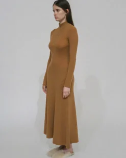 RIBBED ZIP UP TURTLENECK DRESS