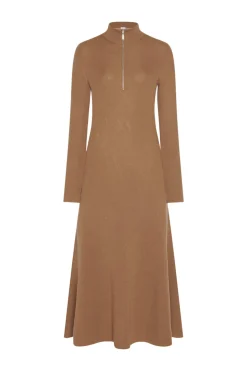 RIBBED ZIP UP TURTLENECK DRESS