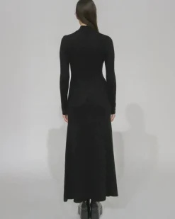 RIBBED ZIP UP TURTLENECK DRESS