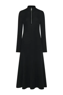 RIBBED ZIP UP TURTLENECK DRESS