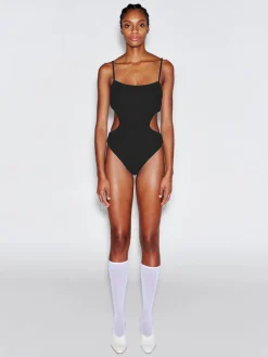 RUCHED CUTOUT TIE SWIMSUIT