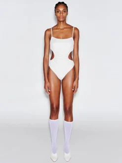 RUCHED CUTOUT TIE SWIMSUIT