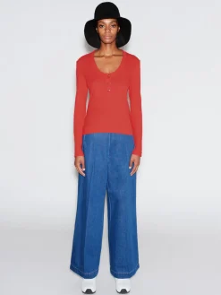 SCOOP NECK HENLEY TOP