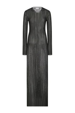 SHEER PLISSE LONG SLEEVE DRESS
