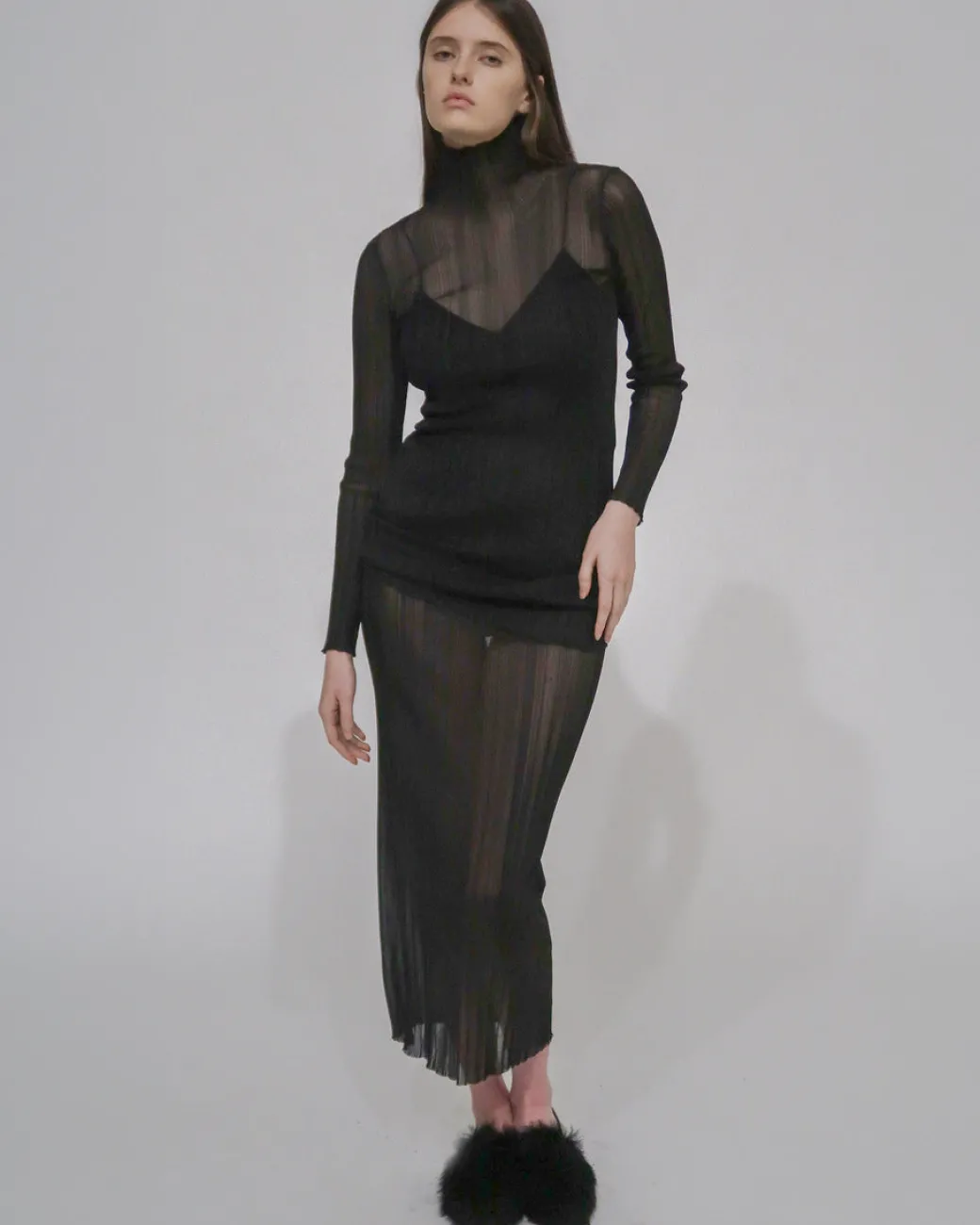 SHEER PLISSE TURTLENECK