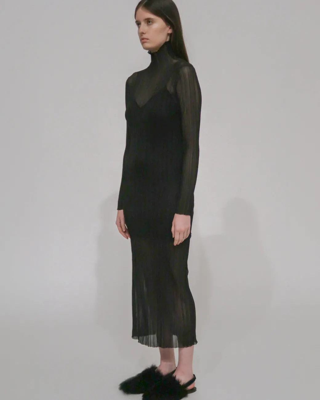 SHEER PLISSE TURTLENECK