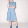 Short Sleeve Pleated Denim Dress