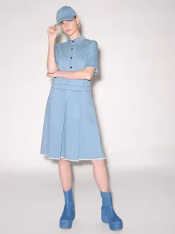 Short Sleeve Pleated Denim Dress