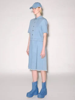 Short Sleeve Pleated Denim Dress