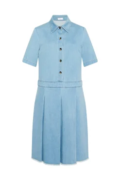 Short Sleeve Pleated Denim Dress