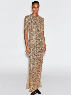 SHORT SLEEVE T-SHIRT GOWN - SEQUIN CROSS STITCH MESH